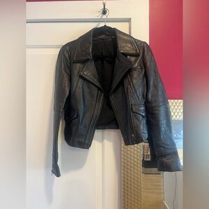Vintage Armani Exchange Women's Small Black Genuine Leather Cropped Jacket